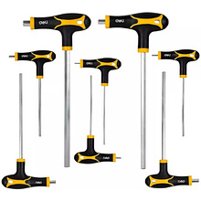 Набор Т-образных шестигранных ключей "Deli", с шаровым наконечником, желтый, черный