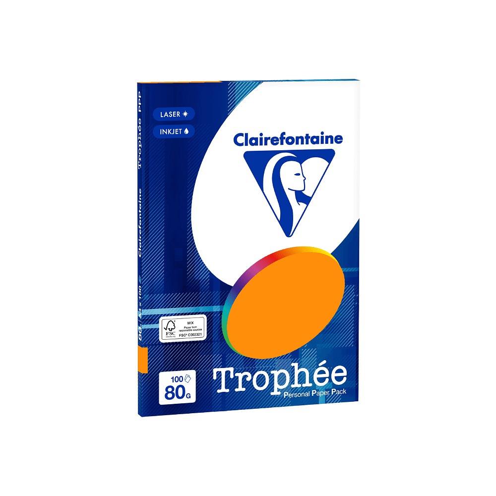 Бумага цветная "Trophée", А4, 100 листов, 80 г/м2, оранжевый неон