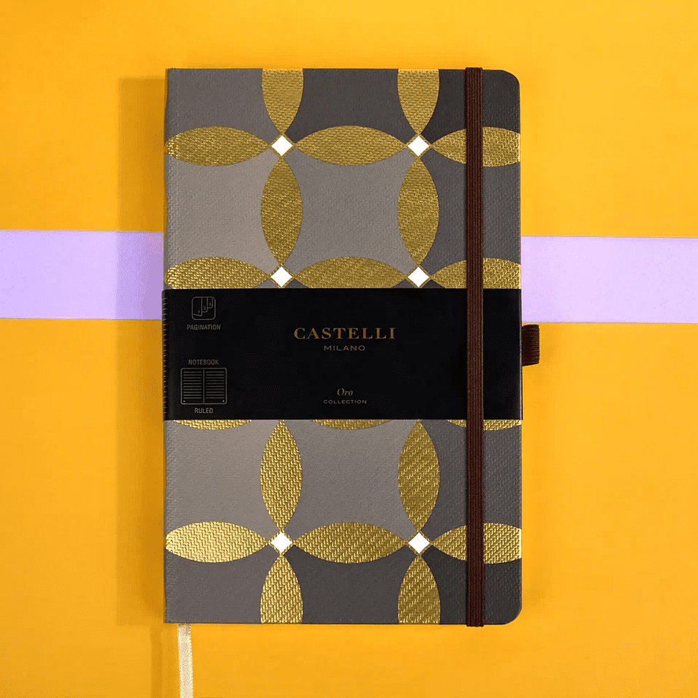 Блокнот Castelli Milano "Oro Circles", А5, 120 листов, линейка, серый, золотистый - 8