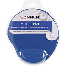 Коврик для мыши "Sonnen", 250х220х20 мм, полиуретан, лайкра, с подушкой под запястье, синий