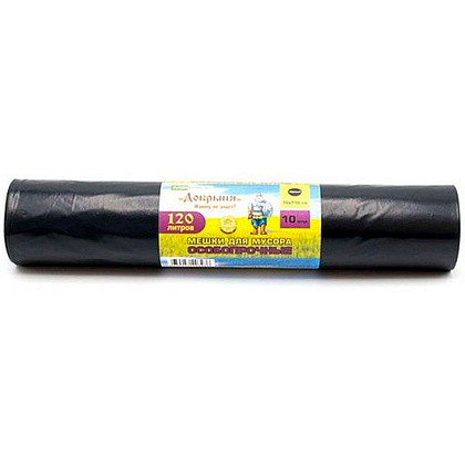 Мешки для мусора ПВД Mirpack Добрыня, 100 мкм, 120 л, 10 шт/рулон, черный