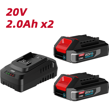 Комплект аккумуляторных батарей и зарядного устройства Deli RS EDE-CM20A2E, 2 АКБ, 2 А/ч, З/У 2А - 2