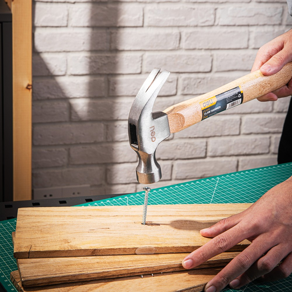 Молоток-гвоздодер Deli YS EDL5250, 0,5 кг, деревянная рукоятка - 6