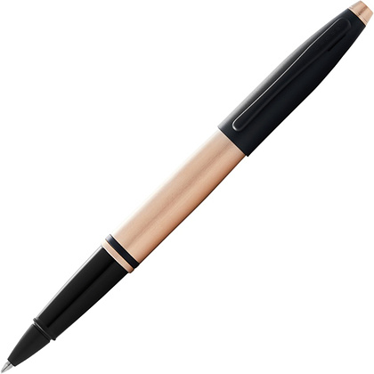 Ручка роллер Cross "Calais Brushed Rose Gold Plate & Black Lacquer", 0,7 мм, розовое золото, черный, стерж. черный