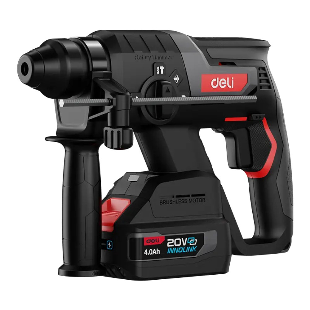 Перфоратор Deli RS EDE-DC20-2D4, аккум., 2 Дж, 3 реж., 4 А·ч*2, з/у 2А, кейс, черный, красный