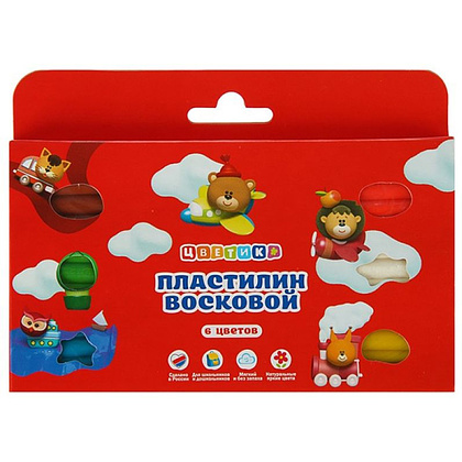 Пластилин 6 цветов набор "Цветик" восковой - 4