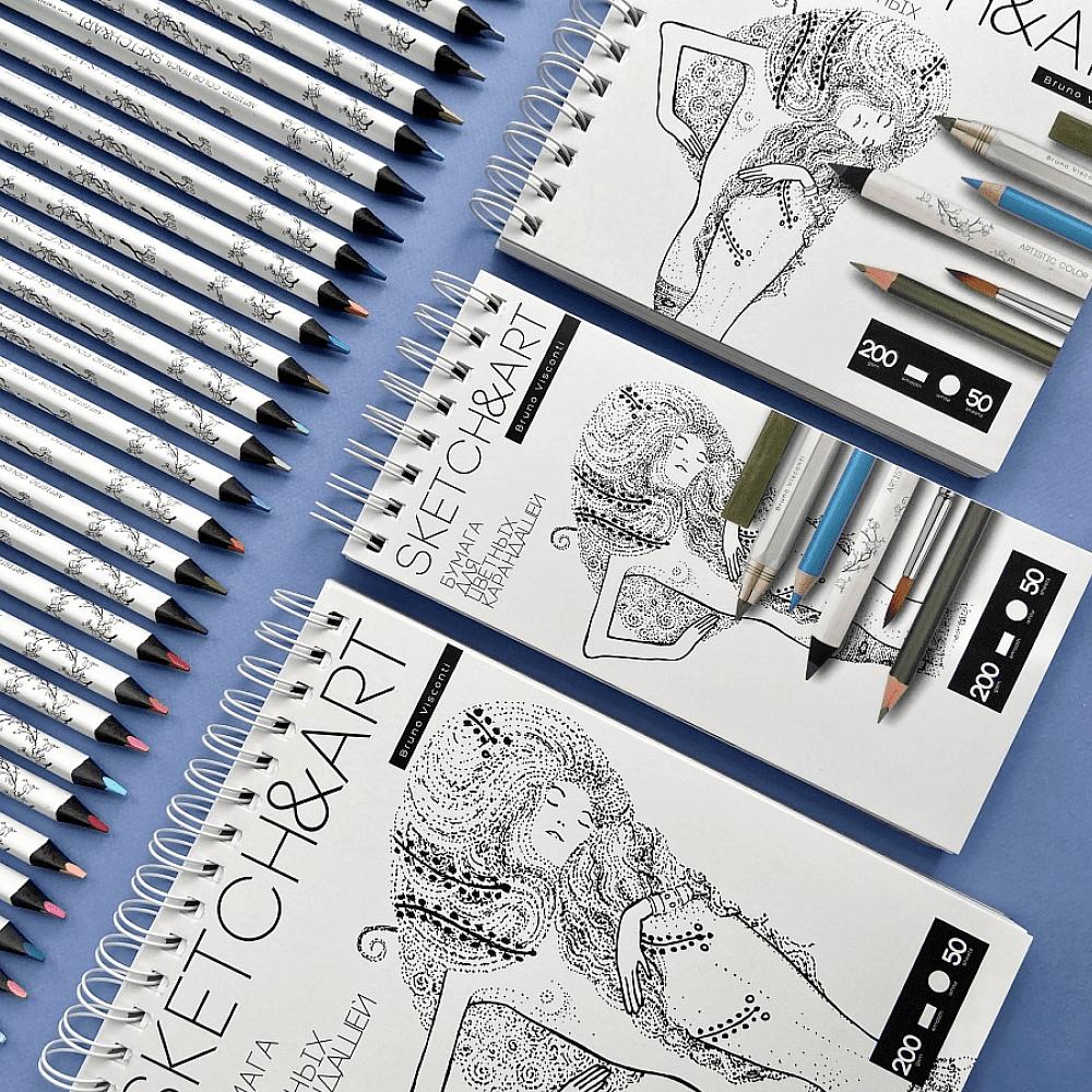 Скетчбук "Sketch&Art", 10.5х22 см, 200 г/м2, 50 листов, на спирали, для цветных карандашей - 6