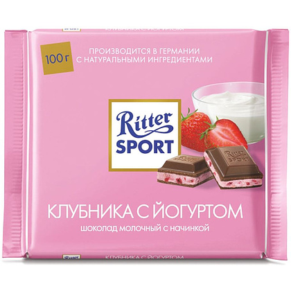 Шоколад молочный "Ritter Sport" клубника с йогуртом, 100 г