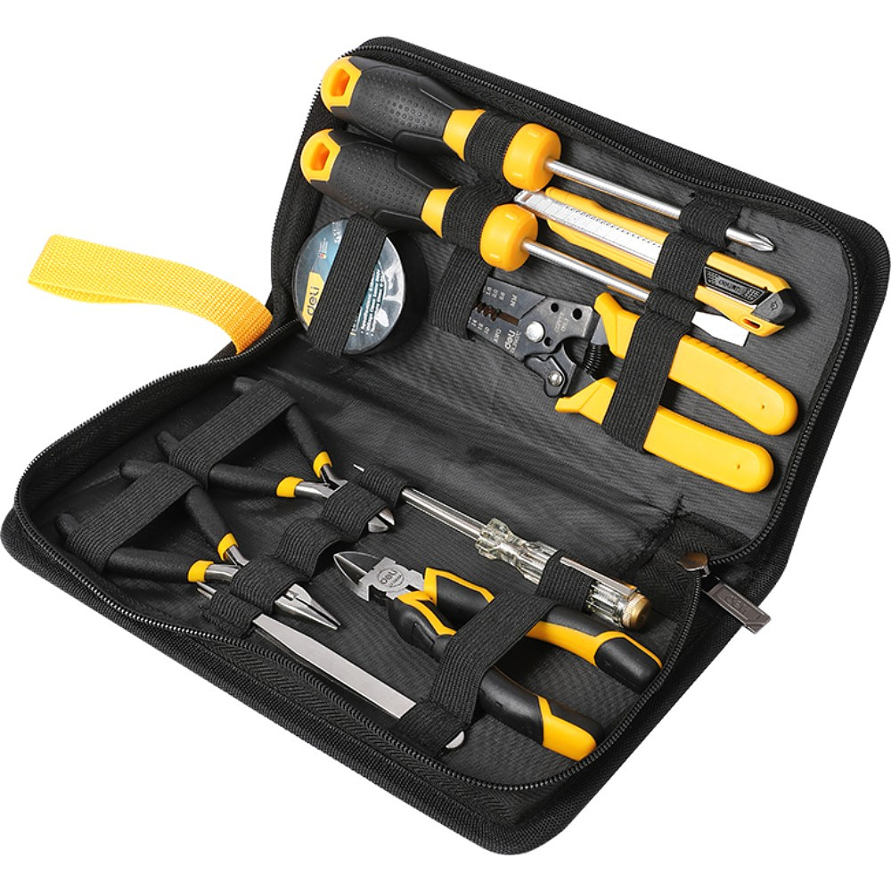 Набор ручного инструмента Deli YS EDL-C1011E, 11 предметов, сумка, черный, желтый
