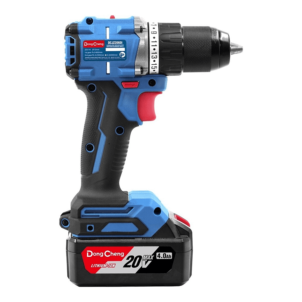 Дрель-шуруповерт "DongCheng" аккум., бесщеточная 20В, 850Вт, 120Нм, аккум. 4.0Ач*2, з/у 4А, тип EM - 2