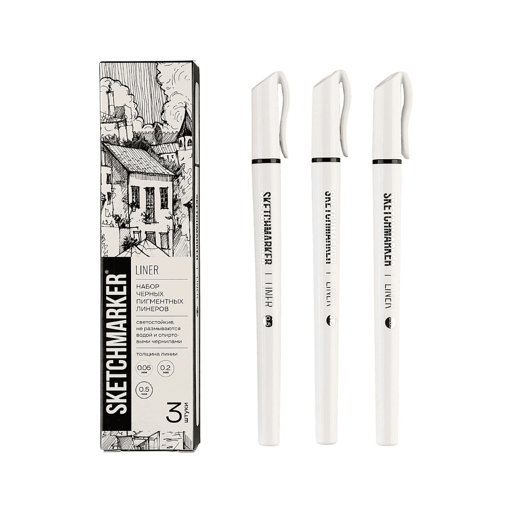 Набор ручек капиллярных "Sketchmarker", 3 шт (0.05, 0.2, 0.5 мм), лайнер, черный  - 5