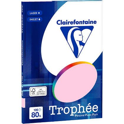 Бумага цветная "Trophée", А4, 100 листов, 80 г/м2, розовый пастельный