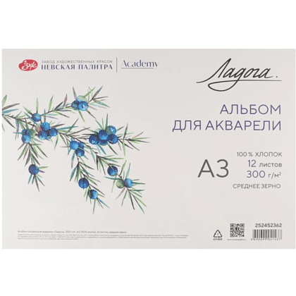 Альбом для рисования акварелью "Ладога", A3, 12 листов, склейка