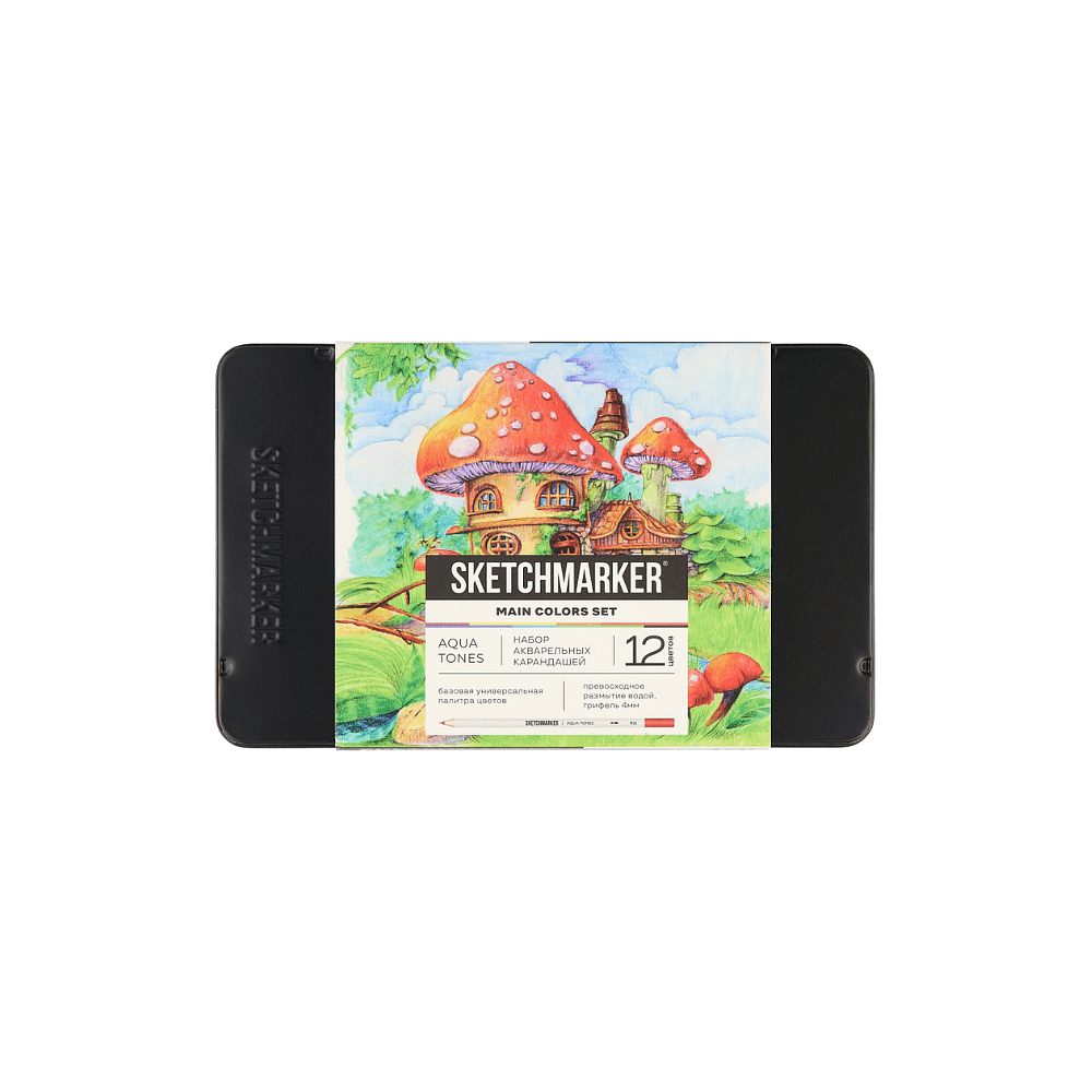 Цветные карандаши акварельные "Sketchmarker Основные цвета", набор 12 цветов, жестяной пенал