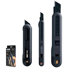 Набор ножей строительных Deli HS EHT4003, 3 шт (ножи 9мм/18мм/трапеция), Soft Touch, черный