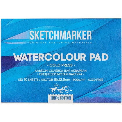 Блок бумаги для акварели "Sketchmarker", А5, 300 г/м2, 10 листов, среднезернистая