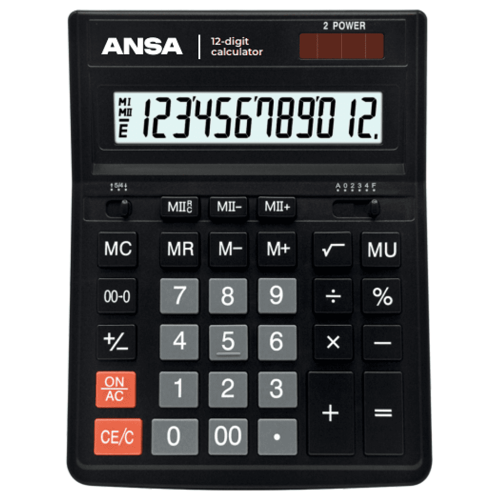 Калькулятор настольный Ansa "AN444S", 12-разрядный, черный