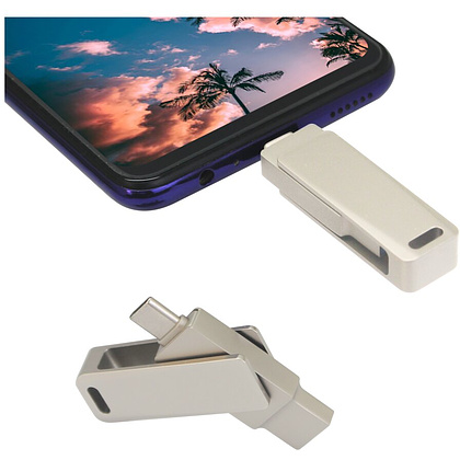 USB Flash накопитель 3.0 32 Gb СК-046, TypeC Dual, металл, серебристый   - 5