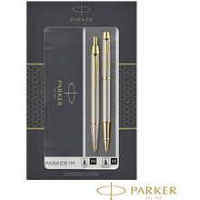 Набор ручка шариковая автоматическая + ручка-роллер "Parker IM Brushed Metal GT", -30%