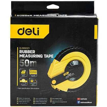 Мерная лента Deli YS EDL9850ZY, 50 м х 14,5 мм, лента фиберглас, пластиковый корпус, желтый, черный - 8