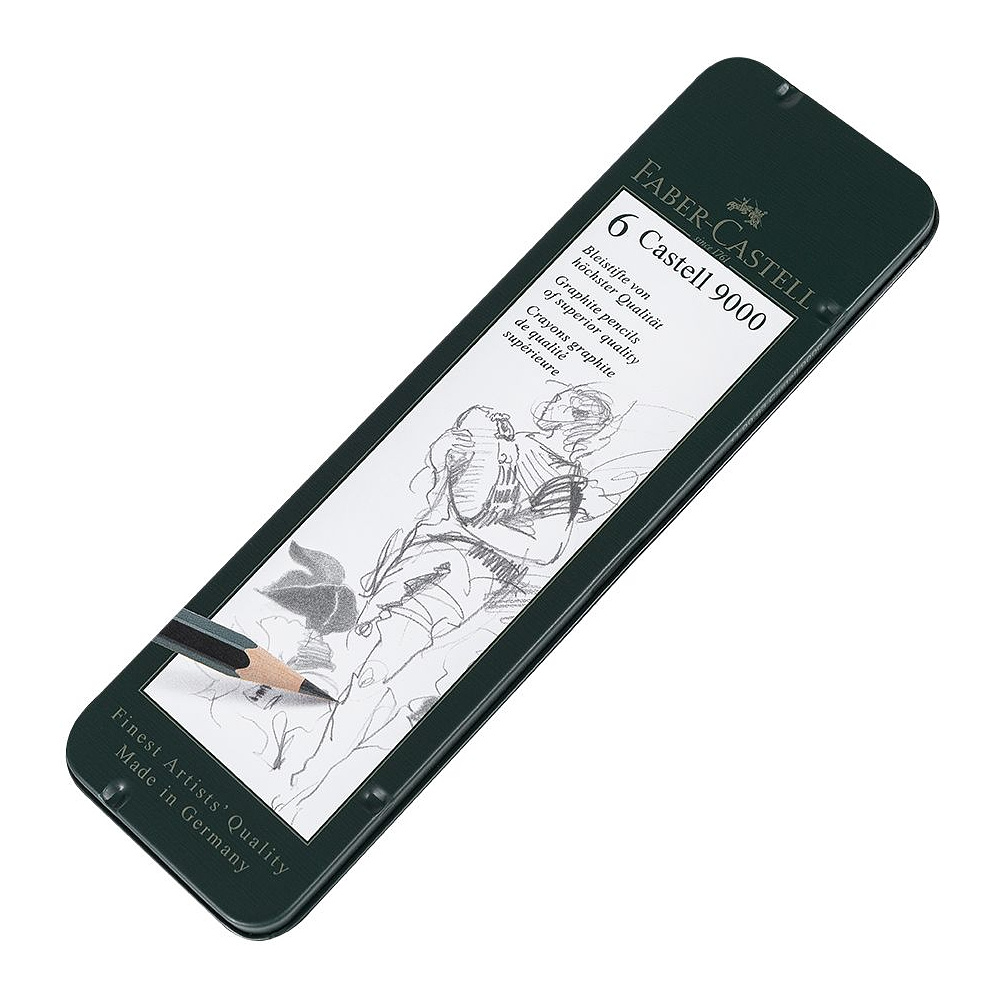 Набор карандашей чернографитных "Castell 9000", HB-8B, 6 шт., в металлической коробке