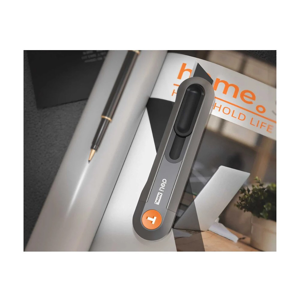 Нож строительный Deli HS HT4008C, 135x30 мм, трапеция, Soft Touch, оранжевый - 4