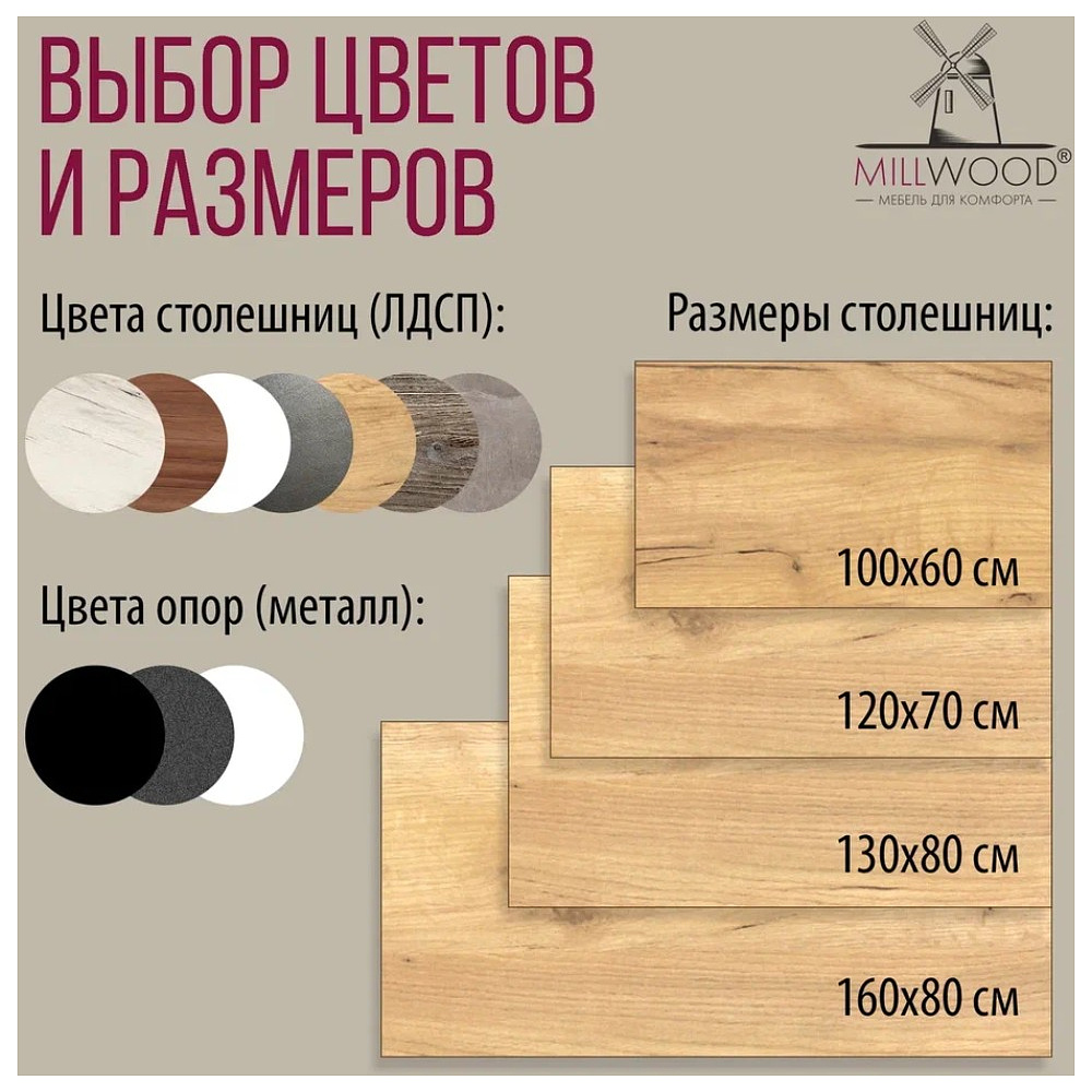 Стол Millwood Сеул, 1300х800 мм, дуб золотой крафт, черный - 10