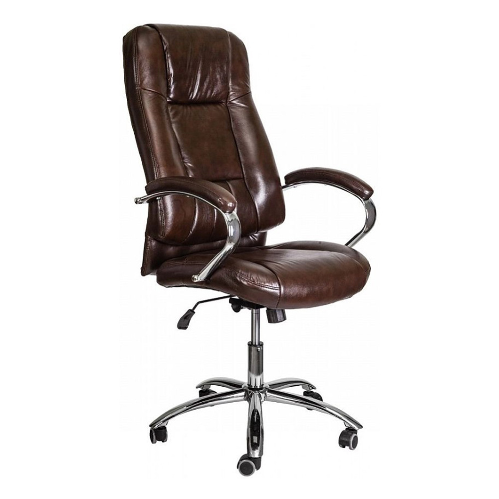 Кресло для руководителя "KING A" поворотное, хром, натуральная кожа, темно-коричневый