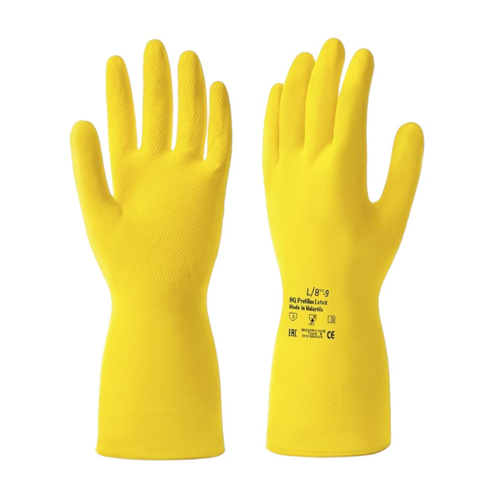 Перчатки латексные HQ Profiline, р-р M, с х/б покрытием, желтый