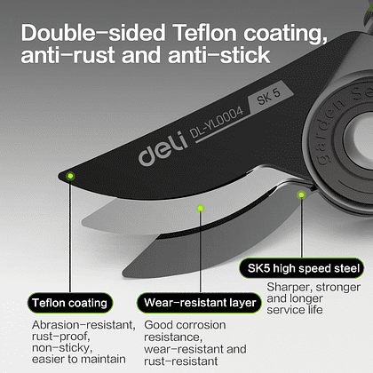 Секатор садовый Deli GS EDL-YL0004, 216 мм, SK5, черный - 5