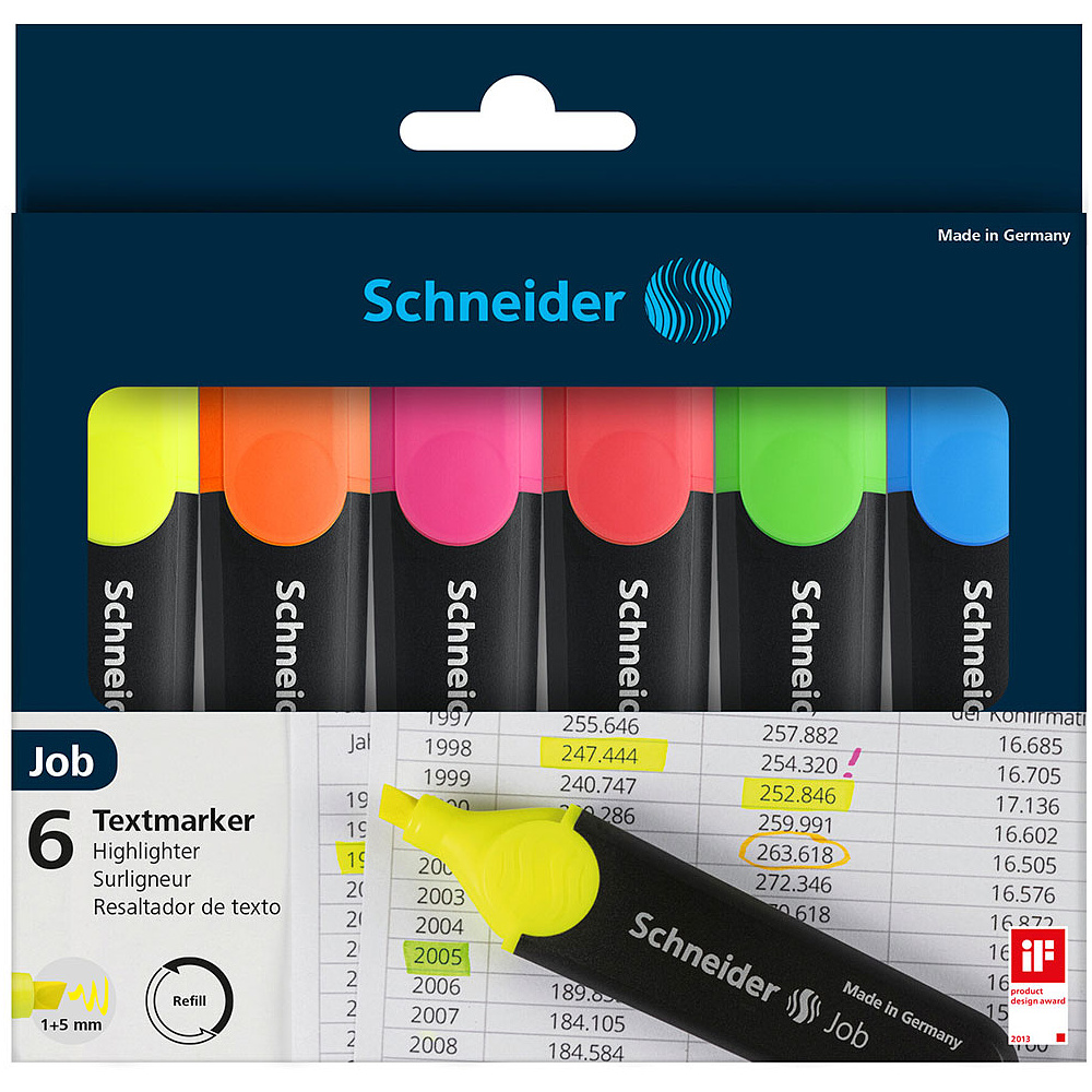 Набор маркеров текстовых "Schneider Job", 6 шт, ассорти - 3