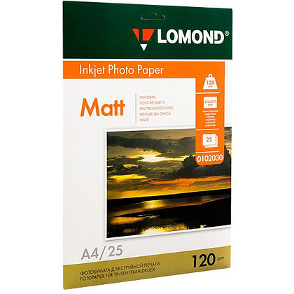 Фотобумага матовая для струйной фотопечати "Lomond", А4, 25 листов, 120 г/м2