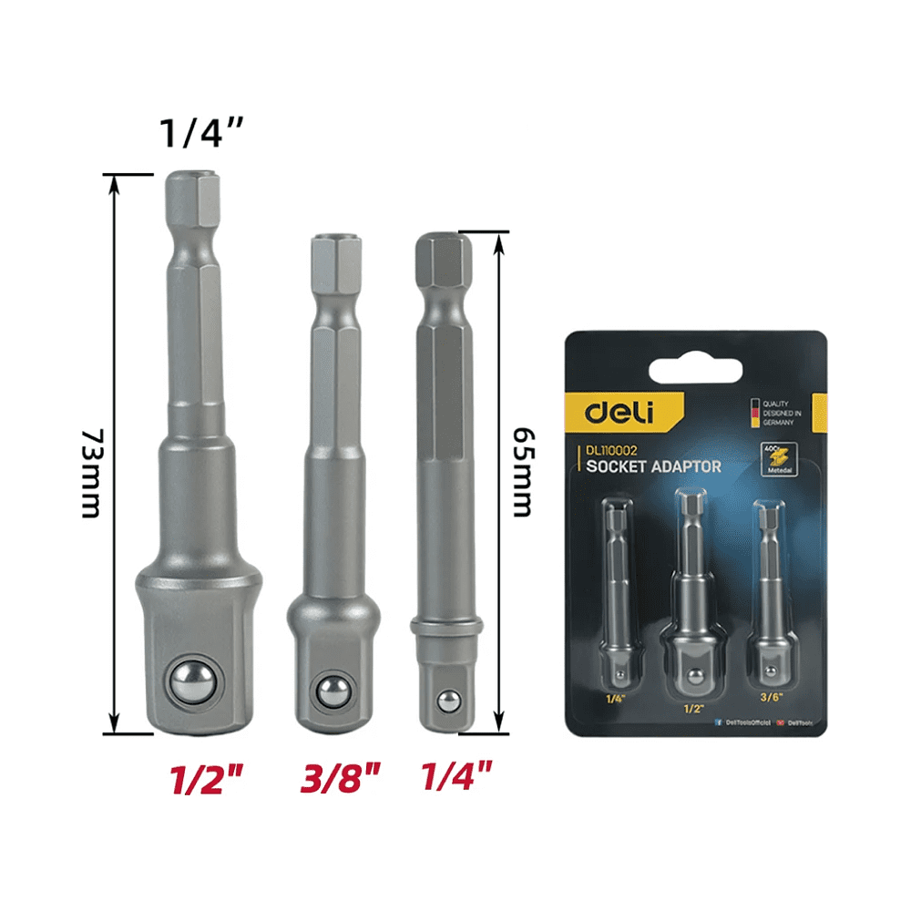 Набор адаптеров шестигранников Deli YS EDL110002, 1/4 на квадрат 1/4'', 3/8'', 1/2" - 2