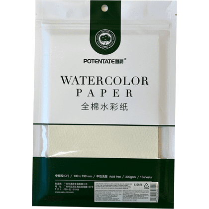 Бумага для акварели "Potentate", хлопок, холодный пресс, 13.5х19 см, 10 листов