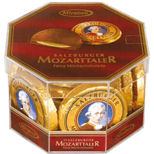 Конфеты "Mirabell Mozartkugeln", 280 гр, молочный шоколад с начинкой из светлого и темного пралине и марципана