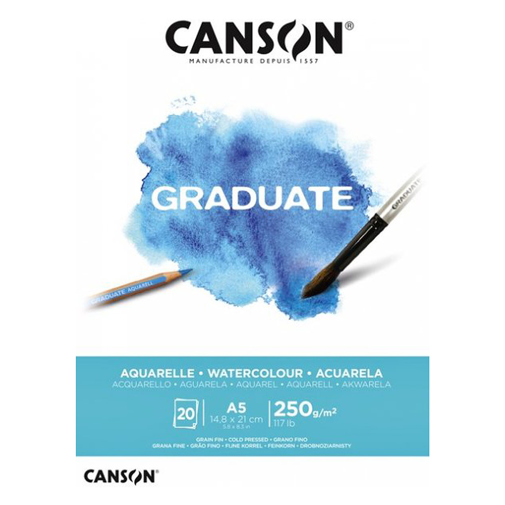 Блок-склейка бумаги для акварели "Canson Graduate", 14.8x21 см, 250 г/м2, 20 листов