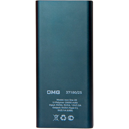 Внешний аккумулятор Power Bank "Iron line 20", 20000 mAh, металл, синий - 3