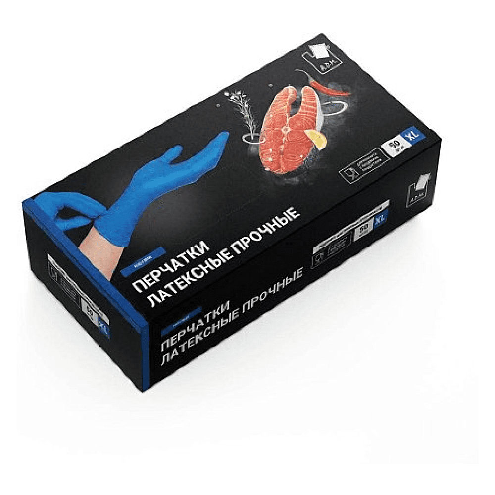 Перчатки латексные одноразовые A.D.M. High Risk, прочные, р-р XL, 50 шт, синий
