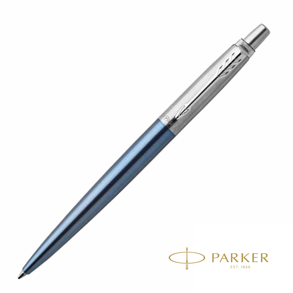 Ручка шариковая автоматическая "Parker Jotter Waterloo Blue CT", 0.7 мм, голубой, серебристый, стерж. синий