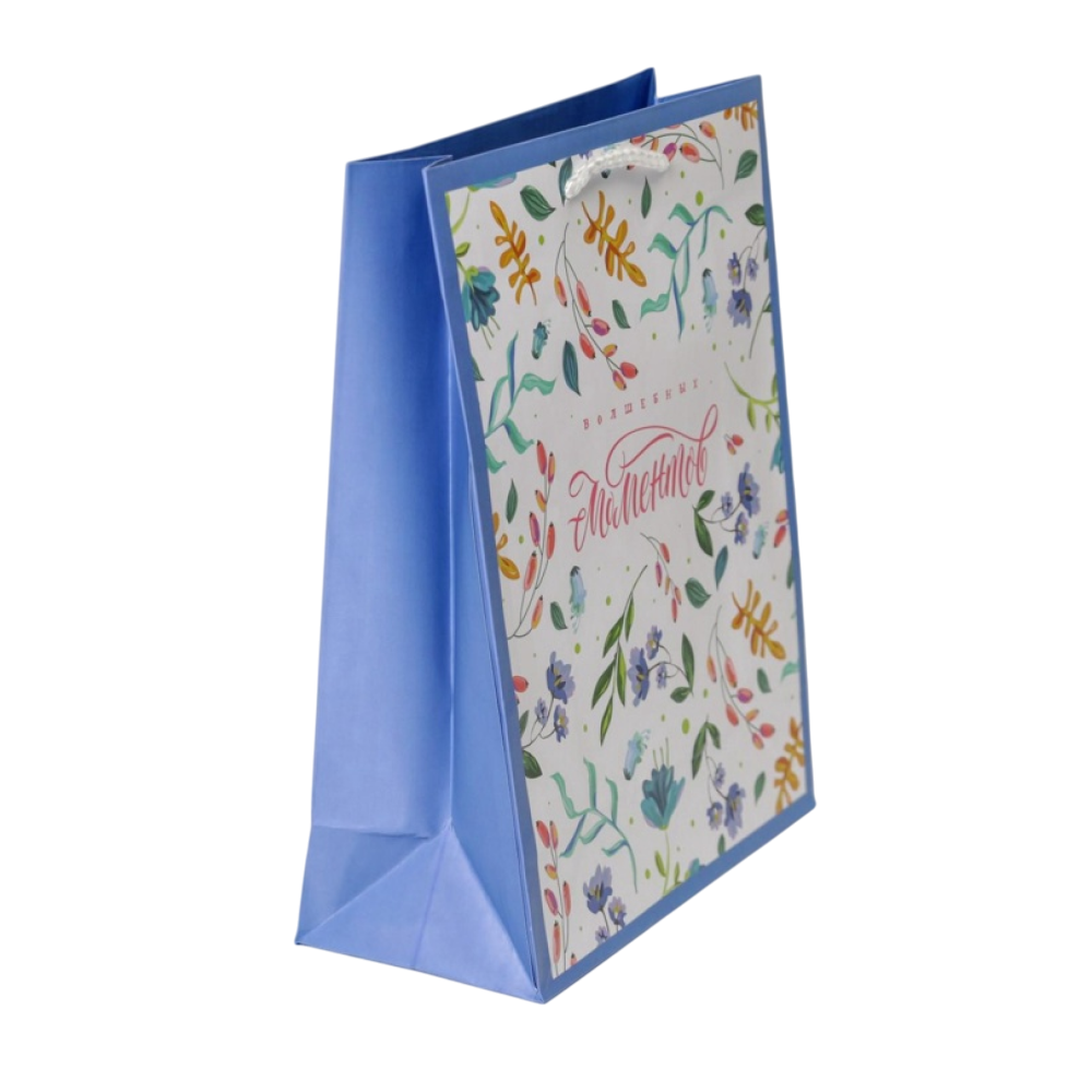 Пакет бумажный подарочный "Best wishes", 18х23х8 см, белый, синий