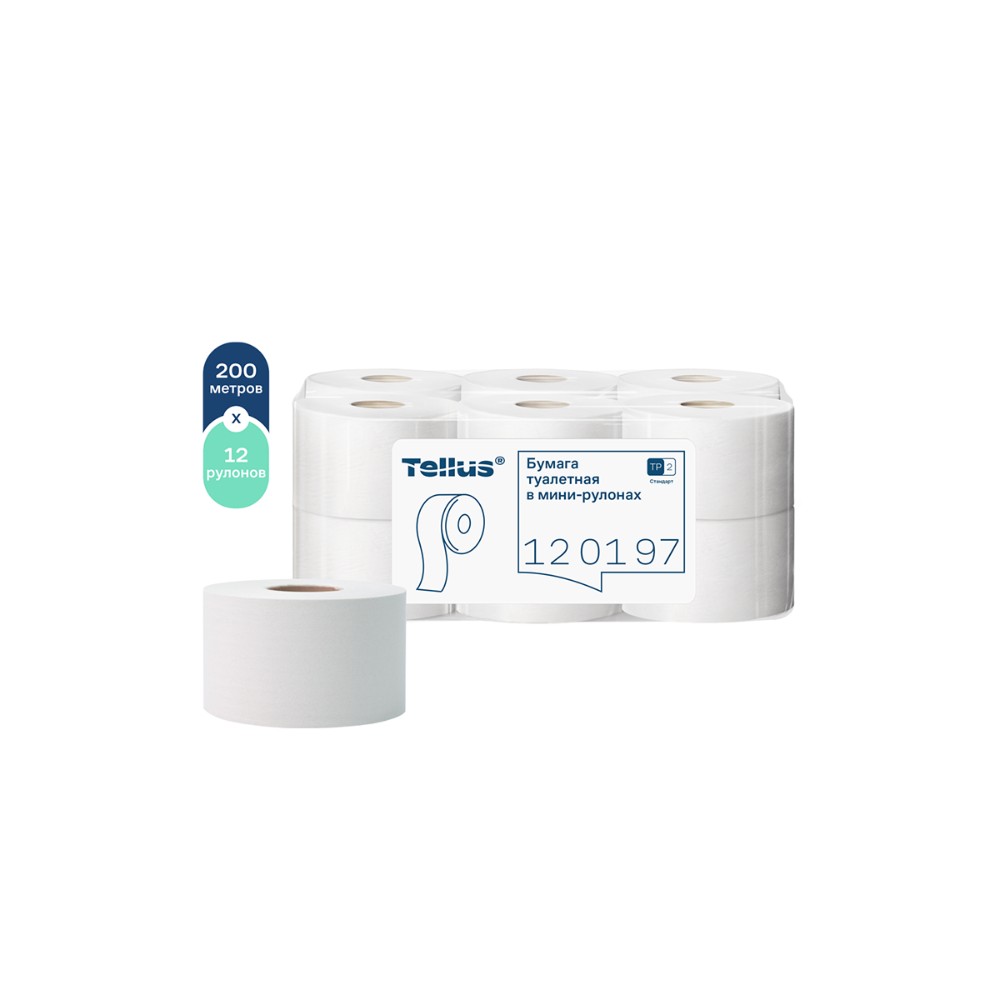 Бумага туалетная Tellus Стандарт ТP2, в мини рулоне, 200 м, 1 слой - 5