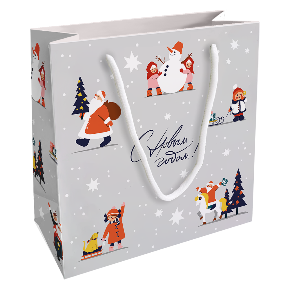 Пакет бумажный подарочный "Childhood", 20х20х8 см, серый