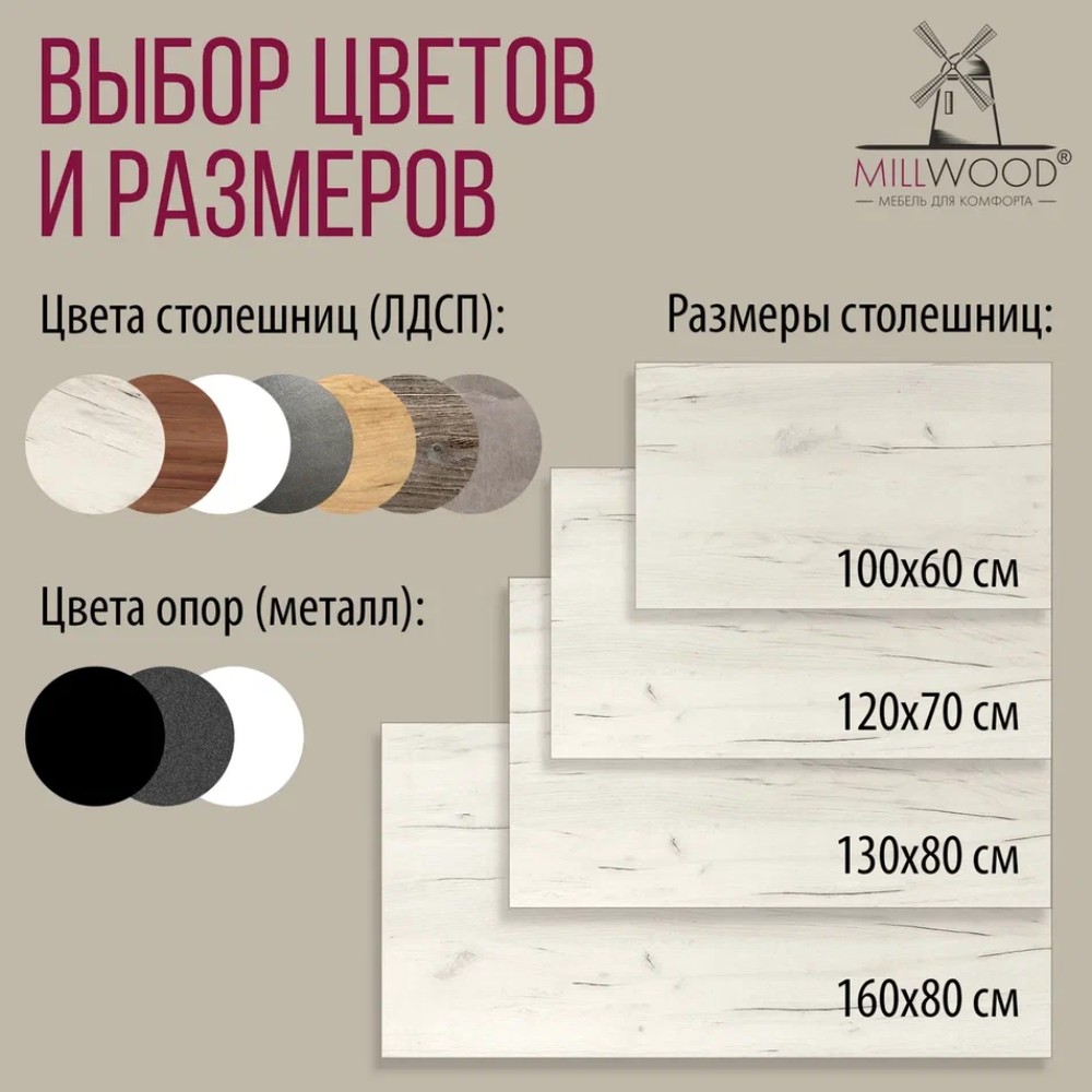 Стол Millwood Сеул, 1300х800 мм, дуб белый крафт, черный - 11