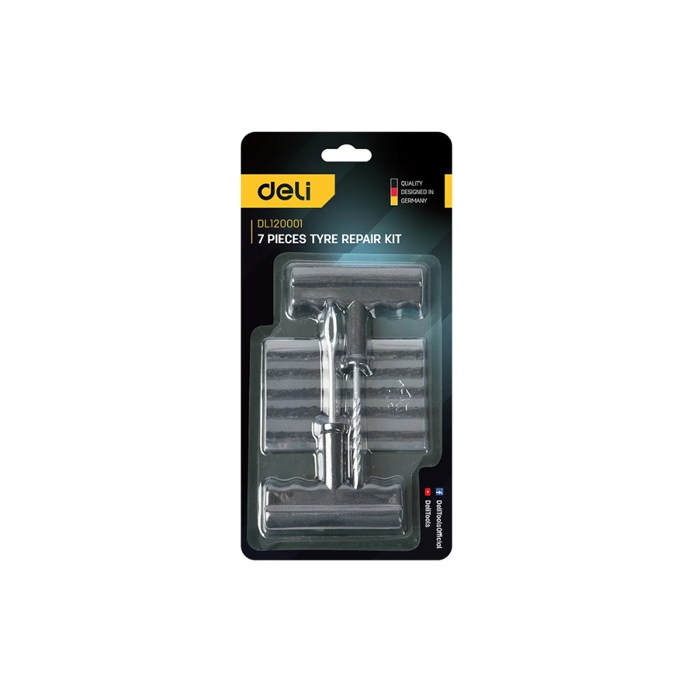 Комплект для ремонта шин Deli YS EDL120001, 7 предметов, черный - 7