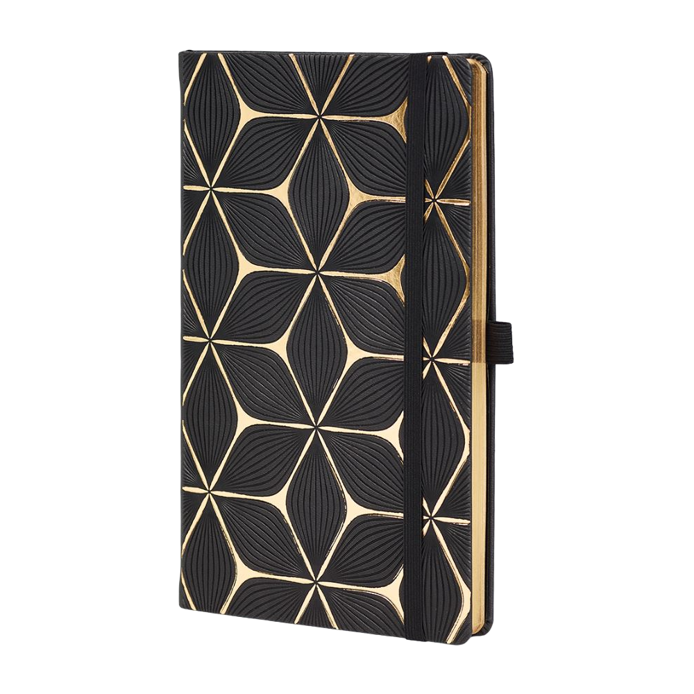 Блокнот "Flower gold", А5, 96 листов, линейка, на резинке, черный, золотой