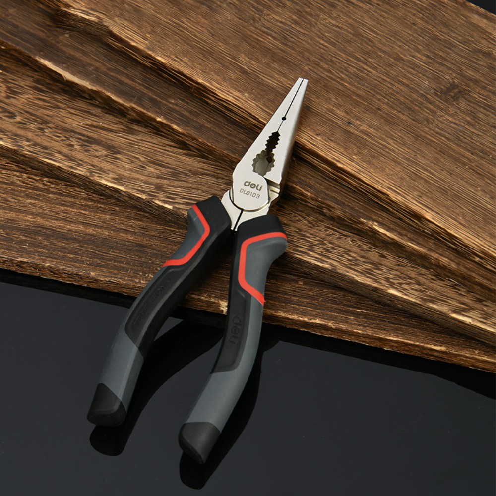 Длинногубцы Deli RS EDL0103, 160 мм, черный, красный - 5