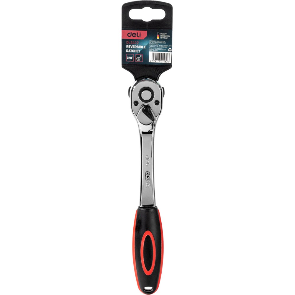 Ключ-трещотка Deli RS EDL2422 3/8", 200 мм, 72 зуба, черный, красный - 2