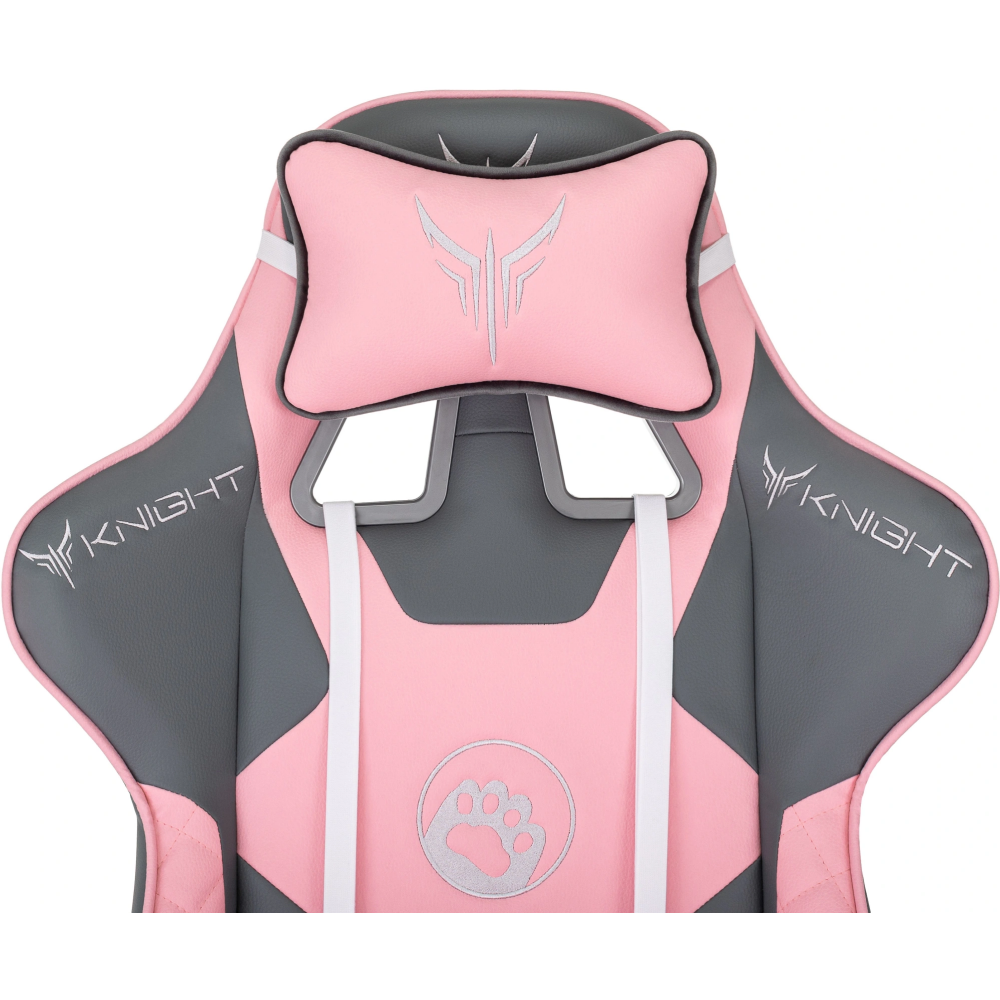 Кресло игровое Бюрократ Knight "Catzy", экокожа, пластик, серый, розовый - 15