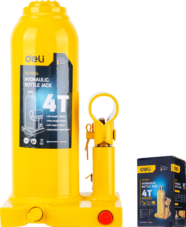 Домкрат гидравлический "Deli" 4000 кг, 190-370 мм, желтый - 2