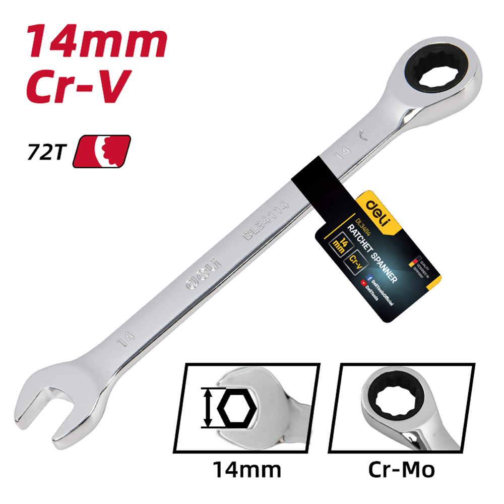 Ключ комбинированный Deli YS EDL34114, 14 мм, с трещоткой, 72 зуба - 6